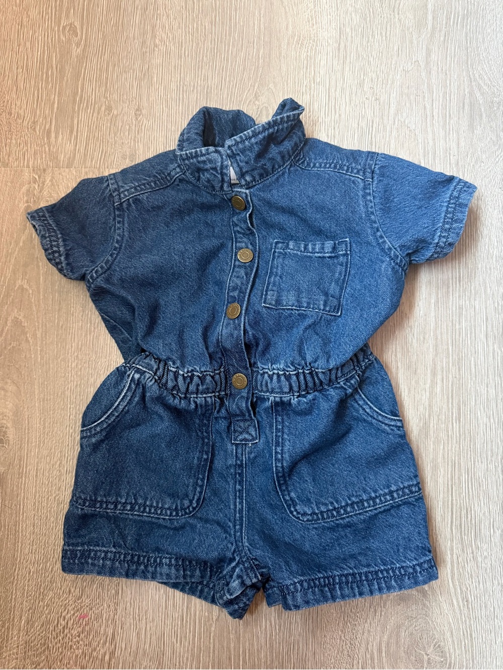 Old Navy Dark Blue Denim Short Sleeve Romper